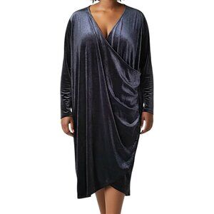 Divided H&M Black Velvet Cross Over Long Sleeve Dress Women's Size 24/26 NWT